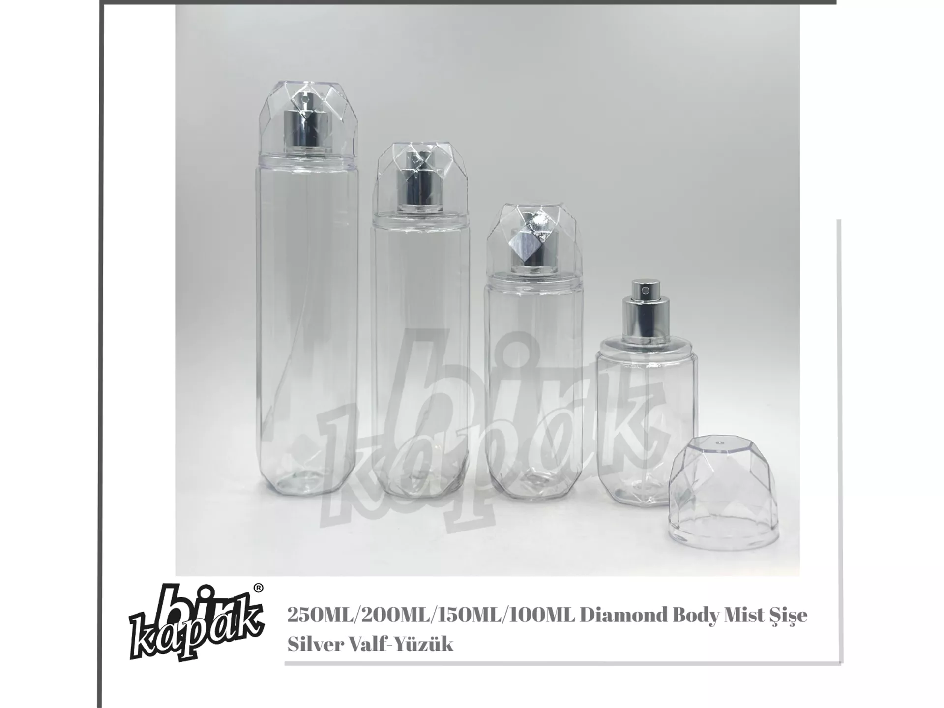 100ML-150ML-200ML-250ML Diamond Body Mist Bottles / Silver Valve