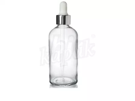 100 ML DAMLALIK ŞİŞE ŞEFFAF GÜMÜŞ BEYAZ CAM DAMLALIKLI - TAKIM