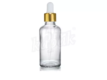 50 ML DAMLALIK ŞİŞE ŞEFFAF GOLD BEYAZ CAM DAMLALIKLI - TAKIM