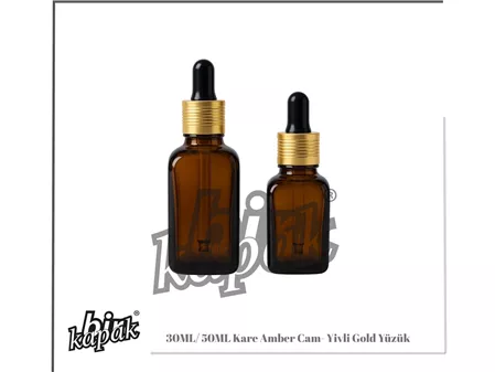 30ML-50ML KARE YİVLİ GOLD YÜZÜKLÜ /  AMBER