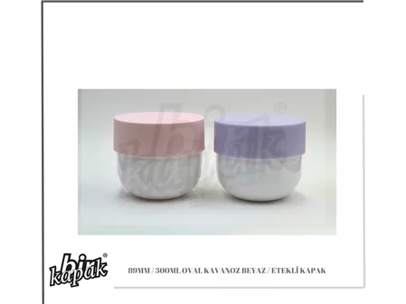 مرطبان بيضاوي سعة 300 مل، أبيض/وردي بنفسجي، بغطاء مزخرف